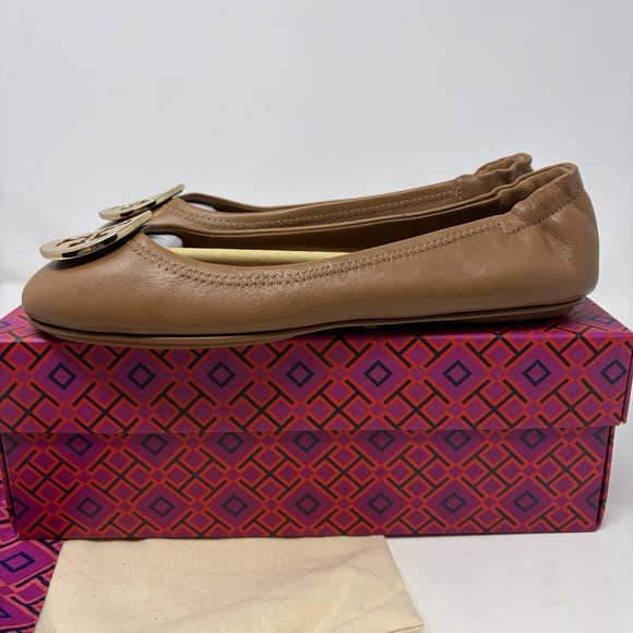 Tory Burch Minnie Travel Ballet Flat Royal Tan Gold Size 7.5 - Picture 5 of 12
